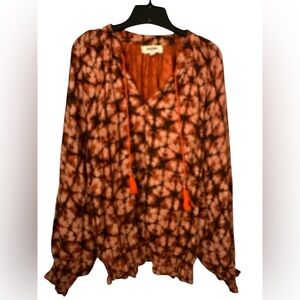 Anthropologie Porridge Elisabeth Tie Dye Balloon Sleeve Top Orange